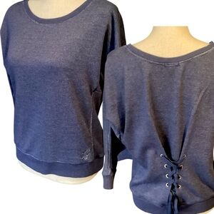 Juicy Couture Lace Up Back Blue‎ Cotton Blend Sweatshirt Medium